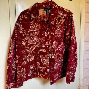 Denim & Co. red embroidered flower jacket
